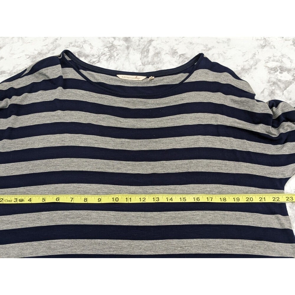 Soft Surroundings Adrift Dress Tie Cuffs Striped Blue Gray Nautical Jersey Sz XL - Picture 6 of 7